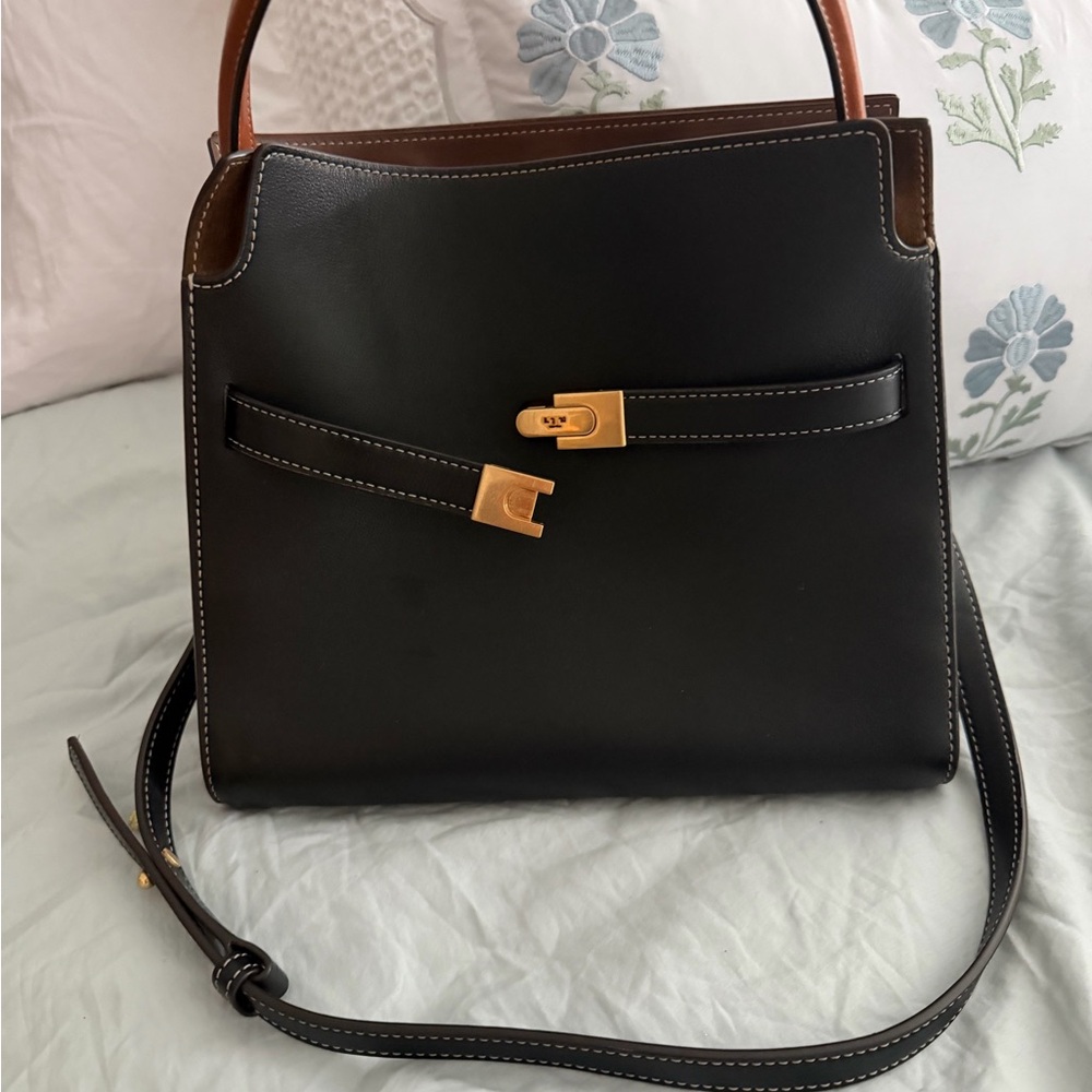 TORY BURCH MEDIUM RADZIWILL LEE BLACK LEATHER DOUBLE BAG - Picture 8 of 10